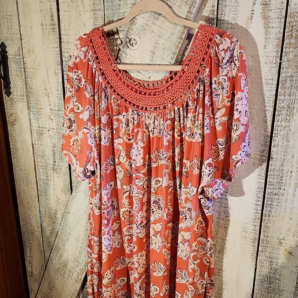 Cato Pink Floral Blouse with Crochet Detail